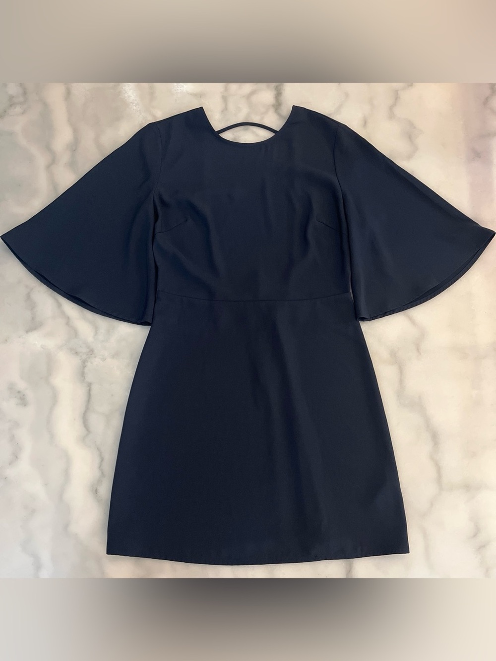 Classic Navy Flutter-Sleeve Dress